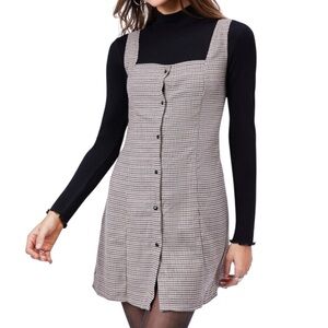 Cider Houndstooth Square Neck Button Up Mini Dress Size Extra Large